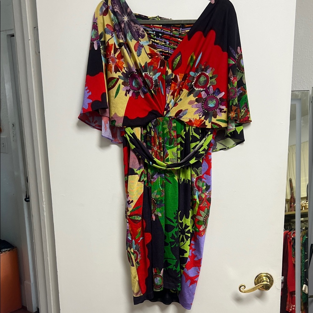 Ranna Gill Multicolor Cape Flutter Woven Macrame Back Jersey Dress Medium Anthro